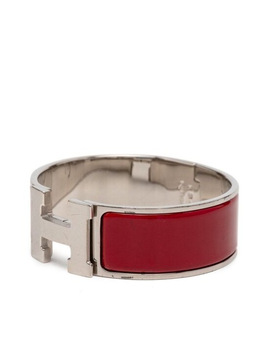 Hermès // Red & Silver Clic Clac H Bracelet – VSP Consignment Hermes Clic Clac Ninenine GM Bracelet Silver Red tale Enamel